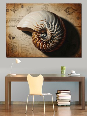 Artmeg Deniz Kabuğu Altın Oran Tasarımı Dekoratif Kanvas - Mdf Ahşap Tablo