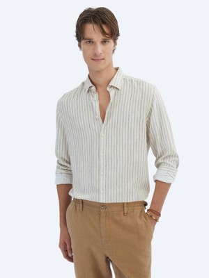 Kip Bej Baskılı Regular Fit Dokuma Casual Gömlek