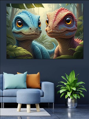 Artmeg Iki Küçük Yavru Dinozor Tablo Dekoratif Kanvas - Mdf Ahşap Tablo
