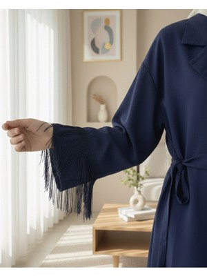 Modamorfo Önü Bağlamalı Kolu Püskül Detaylı Kimono Ceket -Laci