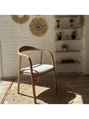 Silla Concept Yılan Sandalye Teddy Krem Kumaş Naturel Ahşap Sandalye