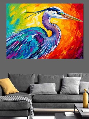 Artmeg Renkli Balıkçıl Kuşu Modern Tablo Dekoratif Kanvas - Mdf Ahşap Tablo