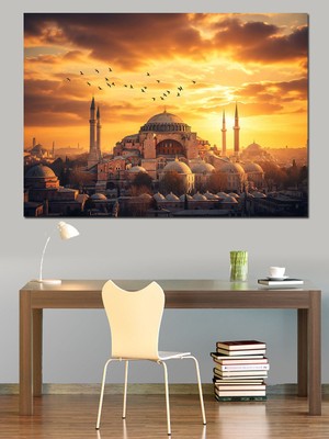 Artmeg Gün Batımında Istanbul Silüeti Manzarası Dekoratif Kanvas - Mdf Ahşap Tablo