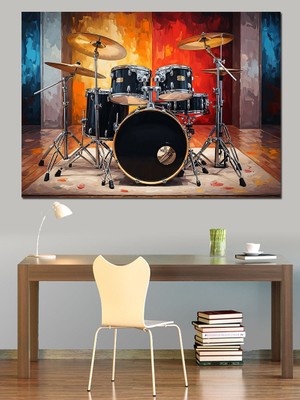 Artmeg Sahne Işıkları Altında Bateri Takımı Dekoratif Kanvas - Mdf Ahşap Tablo