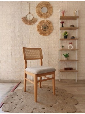 Silla Concept Lizbon Sandalye Teddy Krem Kumaş Hasırlı Naturel Ahşap Sandalye