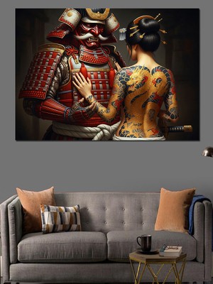 Artmeg Sırtında Dövme Olan Samuray Kadın Dekoratif Kanvas - Mdf Ahşap Tablo