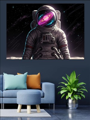 Artmeg Uzayda Astronot Dekoratif Kanvas - Mdf Ahşap Tablo