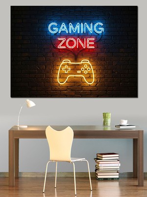 Artmeg Neon Işıklı Gaming Zone Tabelası Dekoratif Kanvas - Mdf Ahşap Tablo