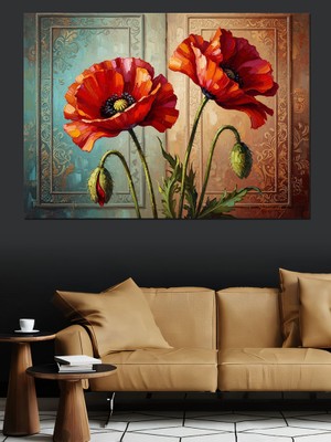 Artmeg Iki Adet Kırmızı Gelincik Çiçeği Dekoratif Kanvas - Mdf Ahşap Tablo