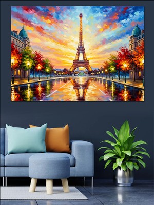 Artmeg Gün Batımında Eyfel Kulesi Paris Dekoratif Kanvas - Mdf Ahşap Tablo