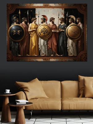 Artmeg Antik Roma Savaşçıları ve Kalkanlar Dekoratif Kanvas - Mdf Ahşap Tablo