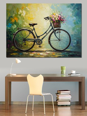 Artmeg Bisiklet Sepetinde Bahar Çiçekleri Tablosu Dekoratif Kanvas - Mdf Ahşap Tablo