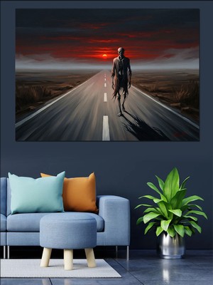 Artmeg Sonsuz Yol ve Yürüyen Adam Dekoratif Kanvas - Mdf Ahşap Tablo