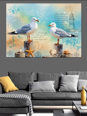 Artmeg Iskele Üzerinde Duran Iki Martı Dekoratif Kanvas - Mdf Ahşap Tablo