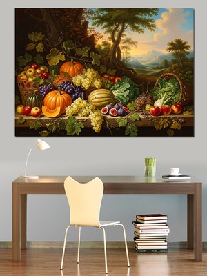 Artmeg Bereketli Sonbahar Hasadı Meyve Sepeti Dekoratif Kanvas - Mdf Ahşap Tablo