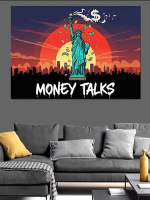 Artmeg Özgürlük Heykeli ve Money Talks Dekoratif Kanvas - Mdf Ahşap Tablo