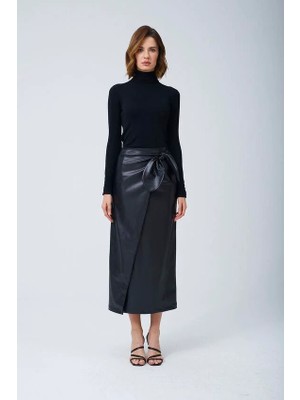 Senna Fiyonk Deri Etek Siyah