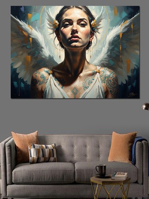 Artmeg Kanatlı Melek Portresi Modern Sanat Dekoratif Kanvas - Mdf Ahşap Tablo