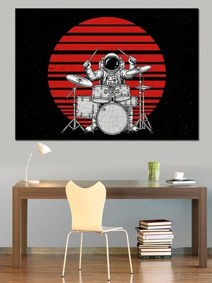 Artmeg Kırmızı Ay ve Astronot Dekoratif Kanvas - Mdf Ahşap Tablo