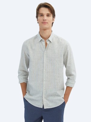Kip Mavi Çizgili Regular Fit Dokuma Casual Pamuk Karışımlı Gömlek