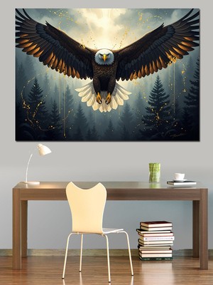 Artmeg Görkemli Kartal Kanat Açma Tablosu Dekoratif Kanvas - Mdf Ahşap Tablo