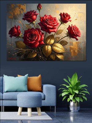 Artmeg Kırmızı Güller Yağlı Boya Tablosu Dekoratif Kanvas - Mdf Ahşap Tablo