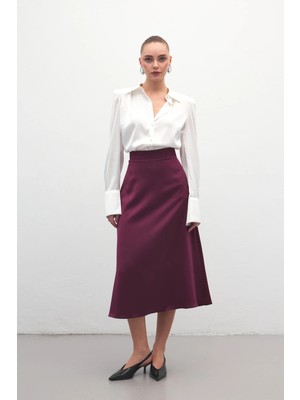 Sateen Midi Boy Saten Etek - Mürdüm