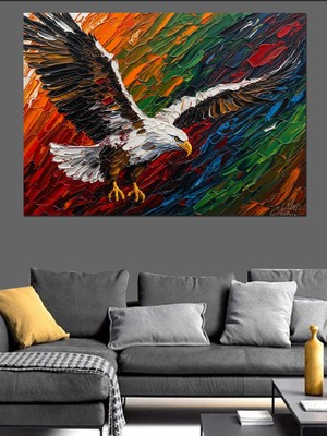 Artmeg Renkli Fırça Darbeli Heybetli Kartal Dekoratif Kanvas - Mdf Ahşap Tablo
