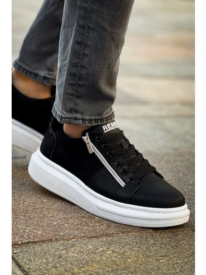 Zerenyus ZRC601 - Lüx Süet Fermuarlı Erkek Sneaker Siyah