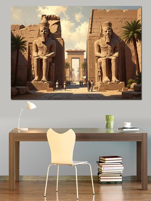 Artmeg Antik Mısır Tapınağı ve Heykeller Dekoratif Kanvas - Mdf Ahşap Tablo