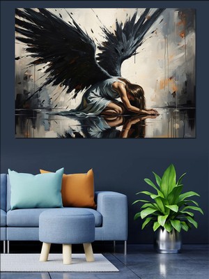 Artmeg Kanatlı Melek Figürü Siyah Beyaz Dekoratif Kanvas - Mdf Ahşap Tablo