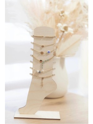 Mars Tasarım Şık ve Dekoratif Ahşap Hal Hal Bileklik Kolye Takı Organizer Standı- Yükseklik 25 cm