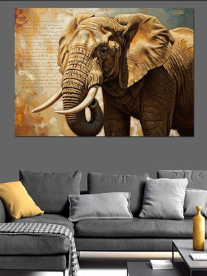 Artmeg Afrika Savanasında Dev Fil Portresi Dekoratif Kanvas - Mdf Ahşap Tablo
