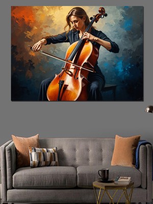 Artmeg Çello Çalan Zarif Kadın Dekoratif Kanvas - Mdf Ahşap Tablo