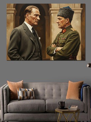 Artmeg Atatürk ve Silah Arkadaşı Tablosu Dekoratif Kanvas - Mdf Ahşap Tablo