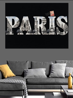 Artmeg Eskitme Duvar Üzerine Paris Yazısı Dekoratif Kanvas - Mdf Ahşap Tablo