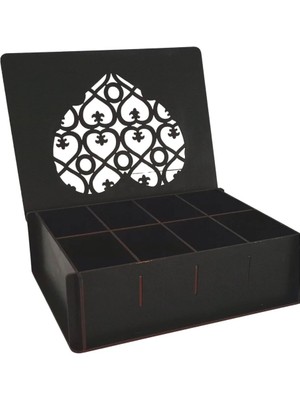 Mars Tasarım Çay Saklama Kutusu - Bitki Çayı, Detox Çayı, Siyah- Ahşap - 28 x 21 x 8 cm