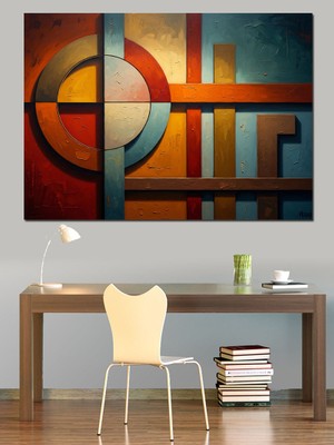 Artmeg Renkli Geometrik Çizgili Modern Tablo Dekoratif Kanvas - Mdf Ahşap Tablo