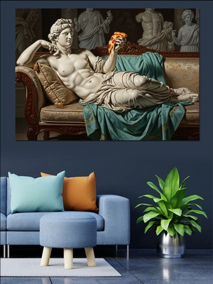 Artmeg Antik Roma Heykeli ve Pizza Dekoratif Kanvas - Mdf Ahşap Tablo