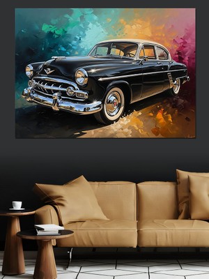 Artmeg Klasik Siyah Retro Otomobil Tablosu Dekoratif Kanvas - Mdf Ahşap Tablo