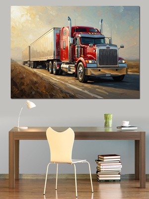 Artmeg Kırmızı Tır ve Sonsuz Yol Dekoratif Kanvas - Mdf Ahşap Tablo