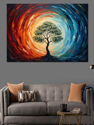 Artmeg Spiral Formlu Renkli Hayat Ağacı Dekoratif Kanvas - Mdf Ahşap Tablo