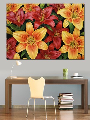 Artmeg Yakın Plan Renkli Zambak Çiçekleri Dekoratif Kanvas - Mdf Ahşap Tablo