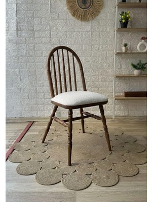 Silla Concept Motifli Ada Sandalye Teddy Krem Kumaş Ceviz Ahşap Sandalye