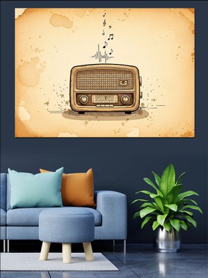 Artmeg Nostaljik Eski Tip Ahşap Radyo Dekoratif Kanvas - Mdf Ahşap Tablo