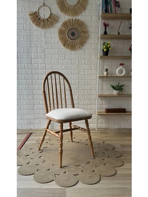 Silla Concept Motifli Ada Sandalye Teddy Krem Kumaş Naturel Ahşap Sandalye