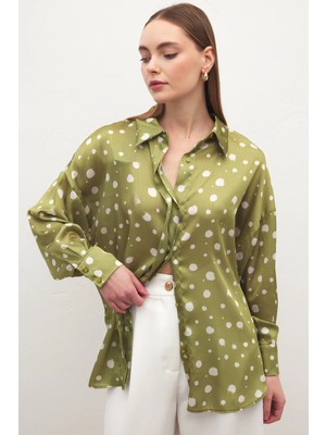 Sateen Puantiyeli Gömlek - Yağ Yeşili