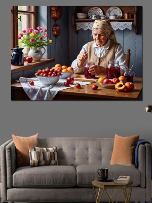 Artmeg Mutfakta Turşu Yapan Yaşlı Kadın Dekoratif Kanvas - Mdf Ahşap Tablo