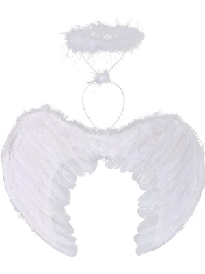 DS LLC Beyaz Renkli Tüylü Bebek Melek Kanadı ve Tacı 30X45 cm Iegtgrs-34