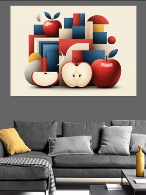 Artmeg Geometrik Elmalar Modern Sanat Tablosu Dekoratif Kanvas - Mdf Ahşap Tablo